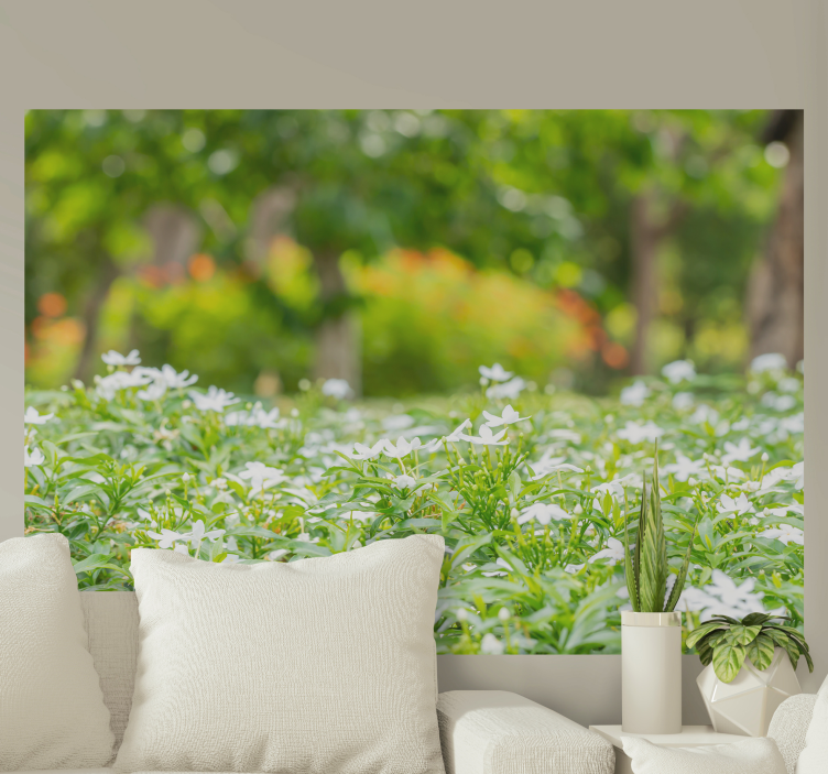 Gėlių sienos freska prabangūs balti žiedai - „Tenstickers“