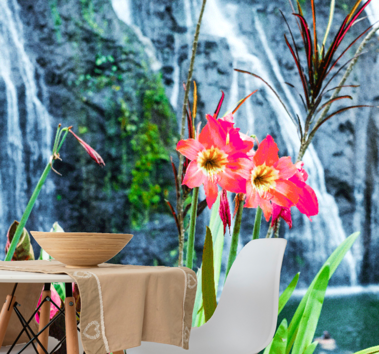 Gėlių sienos freska rožinės tropinės gėlės - „Tenstickers“