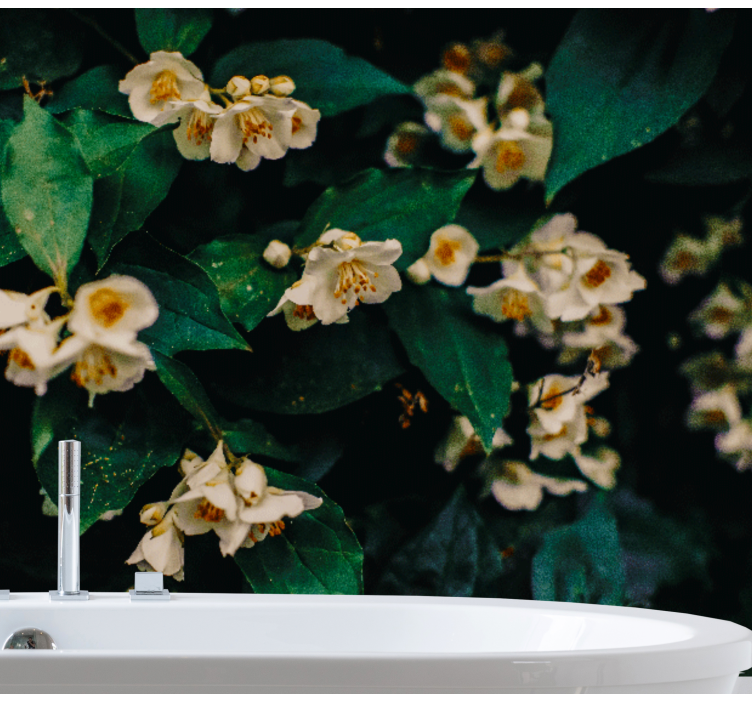 Gėlių sienos freska Švelnūs balti žiedai - „Tenstickers“