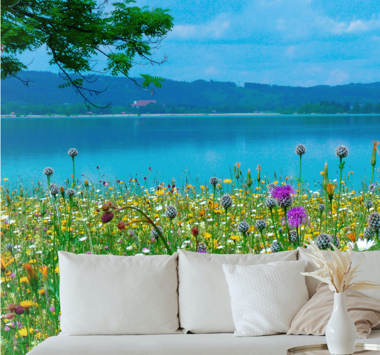 Gėlių sienos freska Žaliuojančios pievos flora - „Tenstickers“