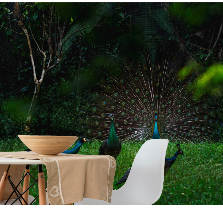 Gyvūnų povai pavasario gamtos sienų freskoje - „Tenstickers“