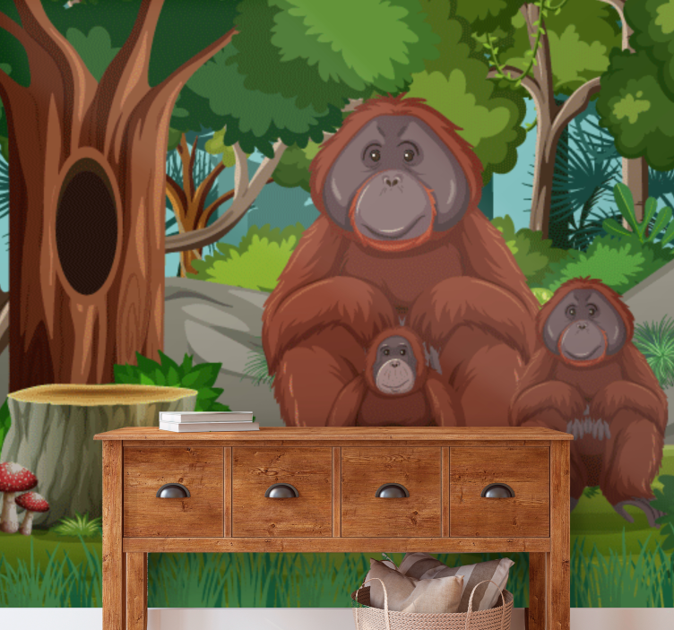 Gyvūnų sienų freska orangutangų šeimos scena - „Tenstickers“