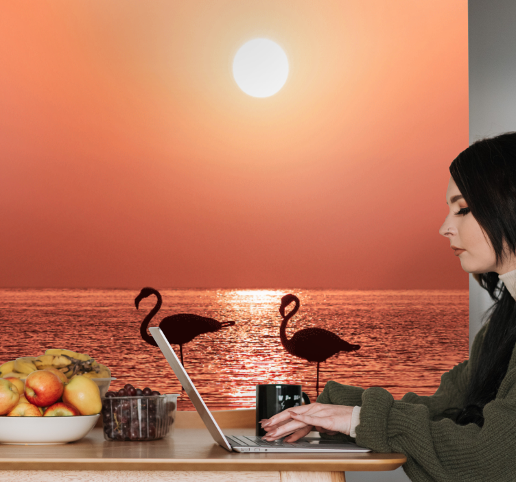 Gyvūnų sienų freska su flamingų saulėlydžiu - „Tenstickers“