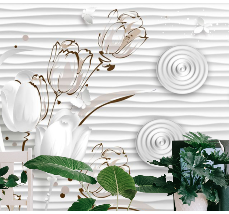 Iliustruotos tulpės su baltų apskritimų fototapetai - „Tenstickers“