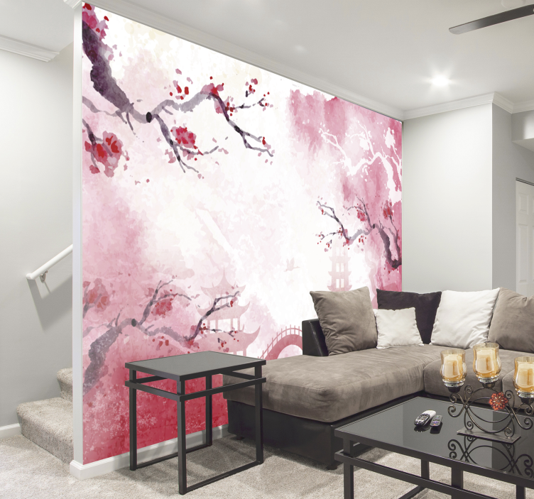 Japonų sodo gėlių sienos freska - „Tenstickers“