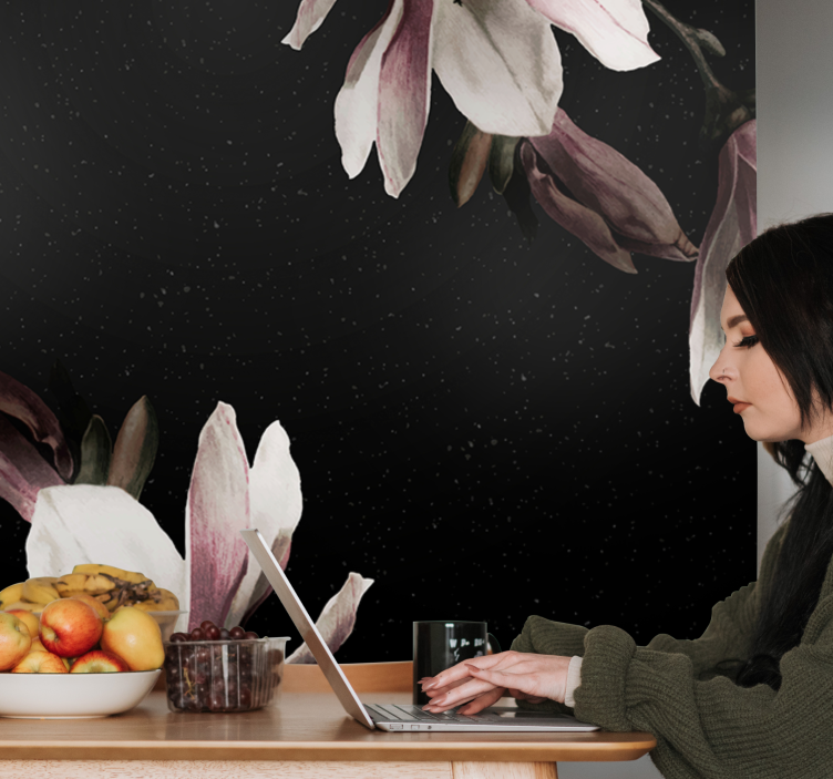 Juodos ir baltos magnolijos gamtos tapetai - „Tenstickers“