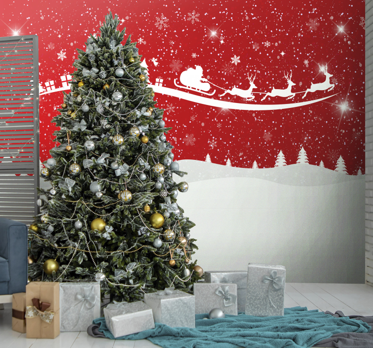 Kalėdiniai sienų freska kalėdų senelio rogės - „Tenstickers“