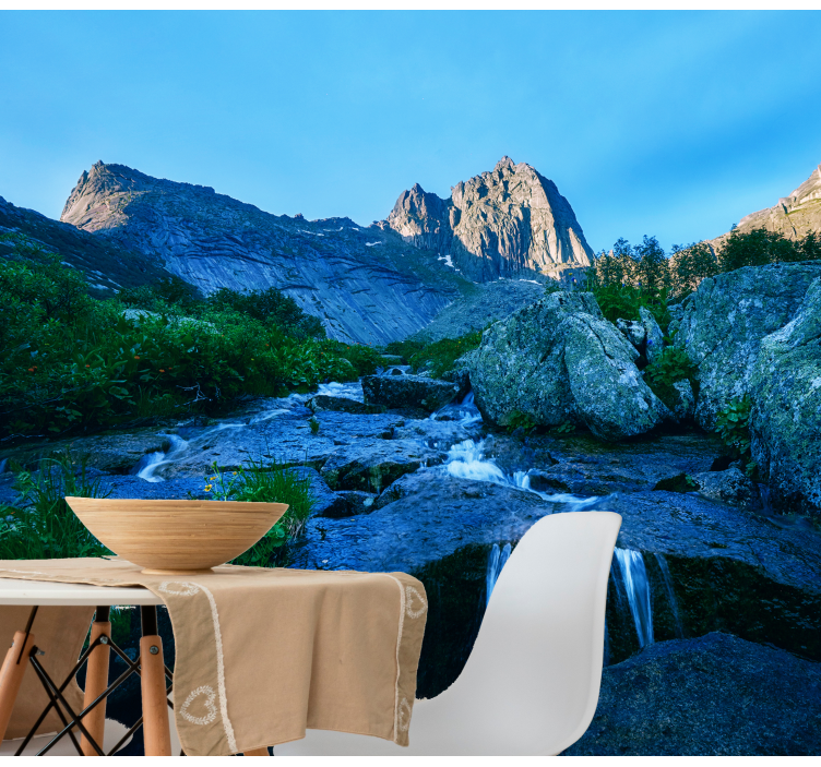 Kalnai ir gražus upės sienos paveikslas - „Tenstickers“
