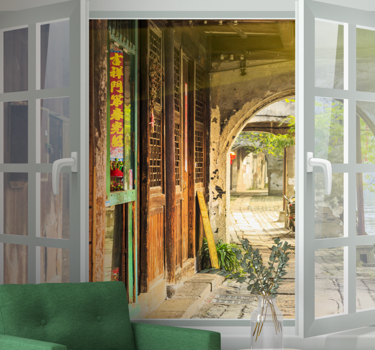 Langas su senamiesčio vaizdu - „Tenstickers“