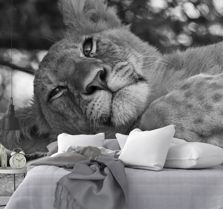 Liūto sienos freska didingas liūtas poilsio akimirka - „Tenstickers“