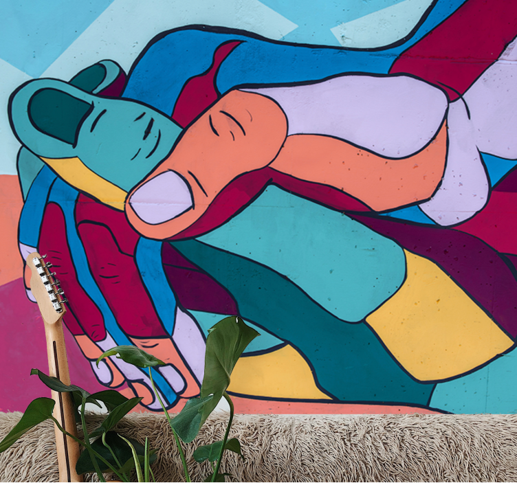 Meilės sienos freska spalvingas rankų apkabinimas - „Tenstickers“