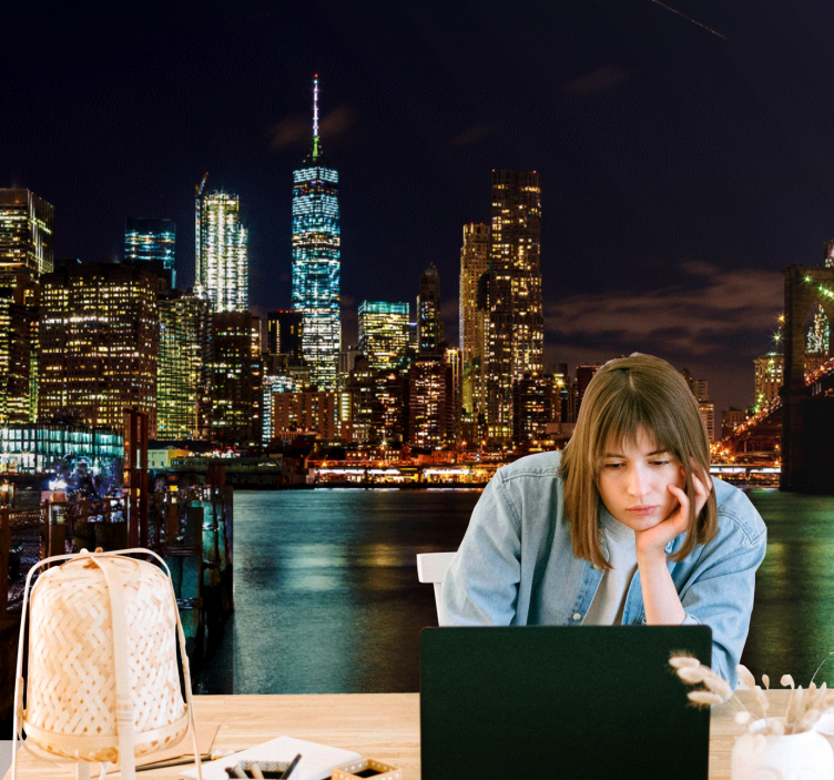 Niujorko sienų freska manhatano naktinė panorama - „Tenstickers“