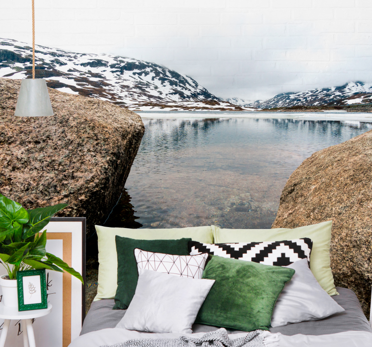 Norvegijos upės ir kalnų ežero sienos freska - „Tenstickers“