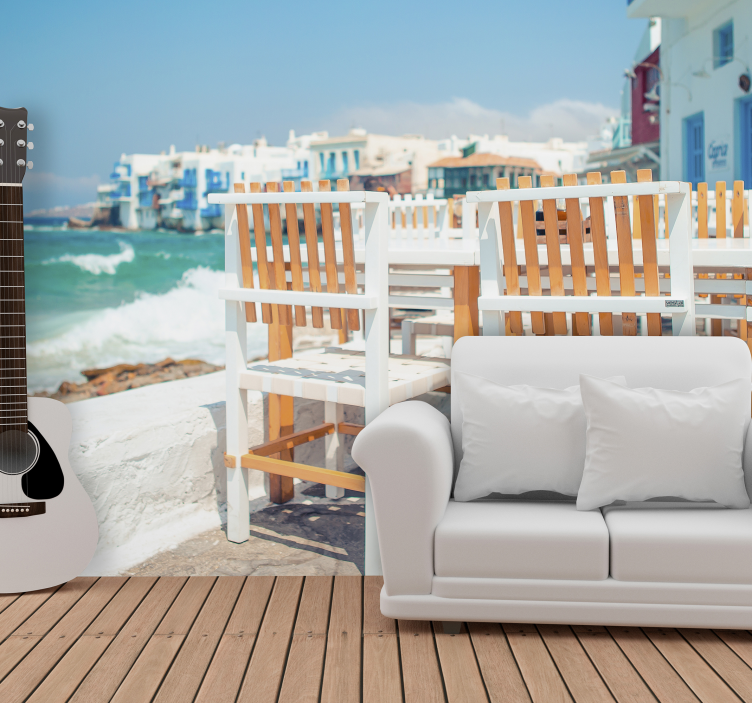 Pakrantės miestelio vaizdas miesto sienų freska - „Tenstickers“