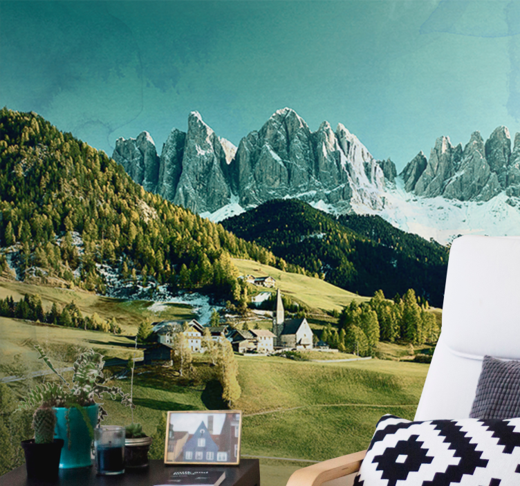 Peizažo sienos freska kalnų kaimo peizažas - „Tenstickers“