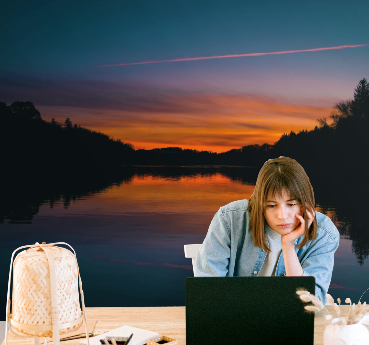 Peizažo sienos freska ramus ežero saulėlydis - „Tenstickers“