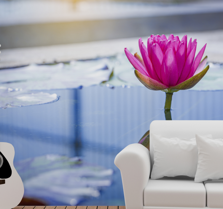Ryškiai mėlynas vanduo ir rausvos gėlės medžio paveikslas - „Tenstickers“