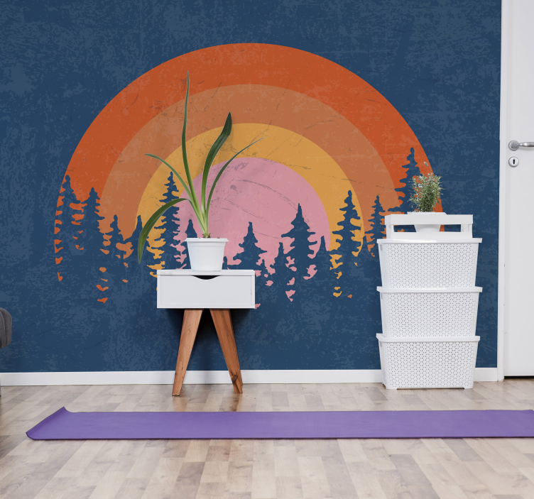 Derliaus sienų freska retro miško vaivorykštė - „Tenstickers“