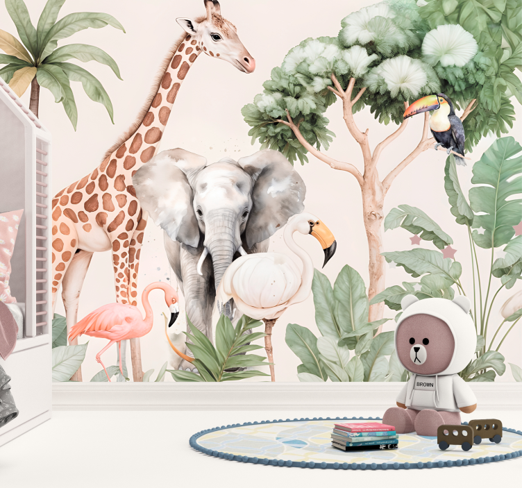 Savanos peizažas gyvūnų sienų freska - „Tenstickers“