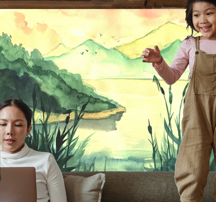 Senovinis ežero ir medžių miško sieninis paveikslas - „Tenstickers“