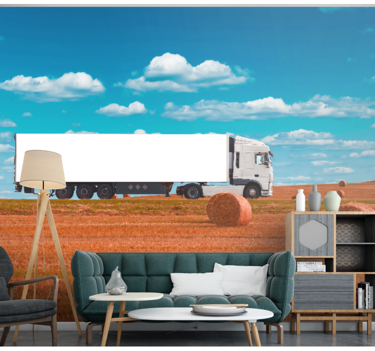šieno rulonų gabenimas transporto priemonių sienų freska - „Tenstickers“