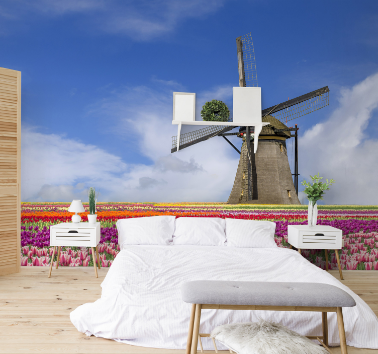 Tulpių lauko ir vėjo malūno sienos freska - „Tenstickers“