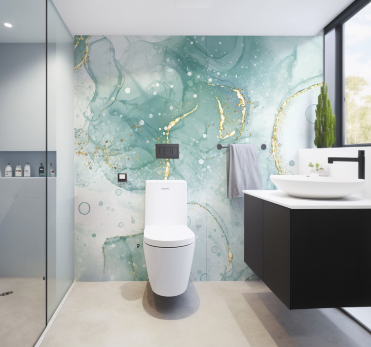 Turkis ir auksinis marmuras vonios kambario sienų freska - „Tenstickers“