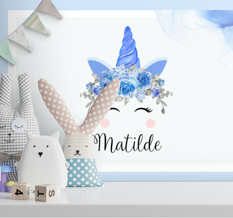 Vaikų miegamojo sienų freska su žaviu vienaragiu - „Tenstickers“