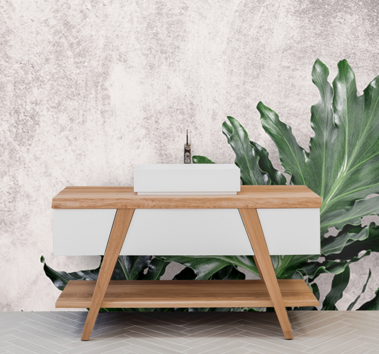 žali lapai ant betono gamtos tapetų - „Tenstickers“