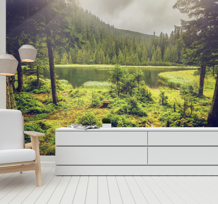 žali medžiai miško sienos freska - „Tenstickers“