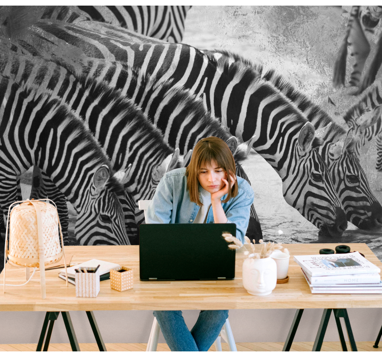 Zebrai geria vandenį gyvūnų sienų freska - „Tenstickers“