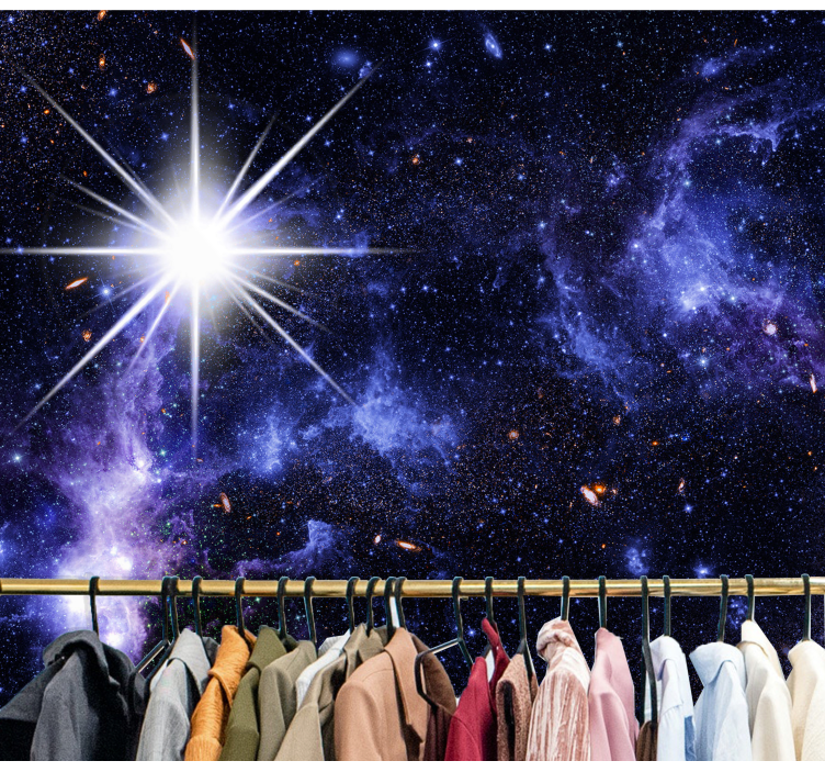 žvaigždė, šviečianti galaktikos kosminėje sieninėje freskoje - „Tenstickers“
