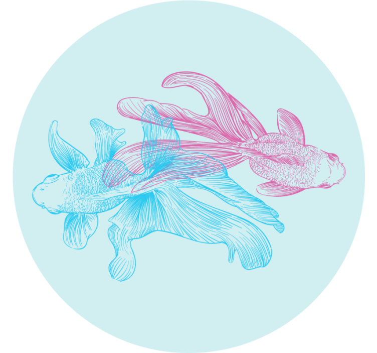 Mėlynos ir rausvos spalvos žuvų rankomis nupiešti šiuolaikiški pa - „Tenstickers“