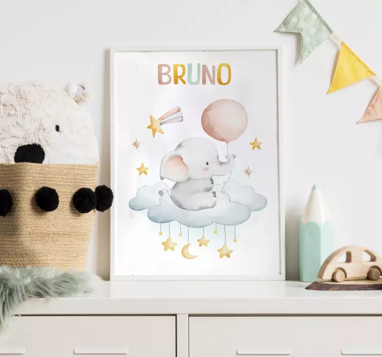 Dramblys ant debesies Plakatai vaikų darželis - „Tenstickers“