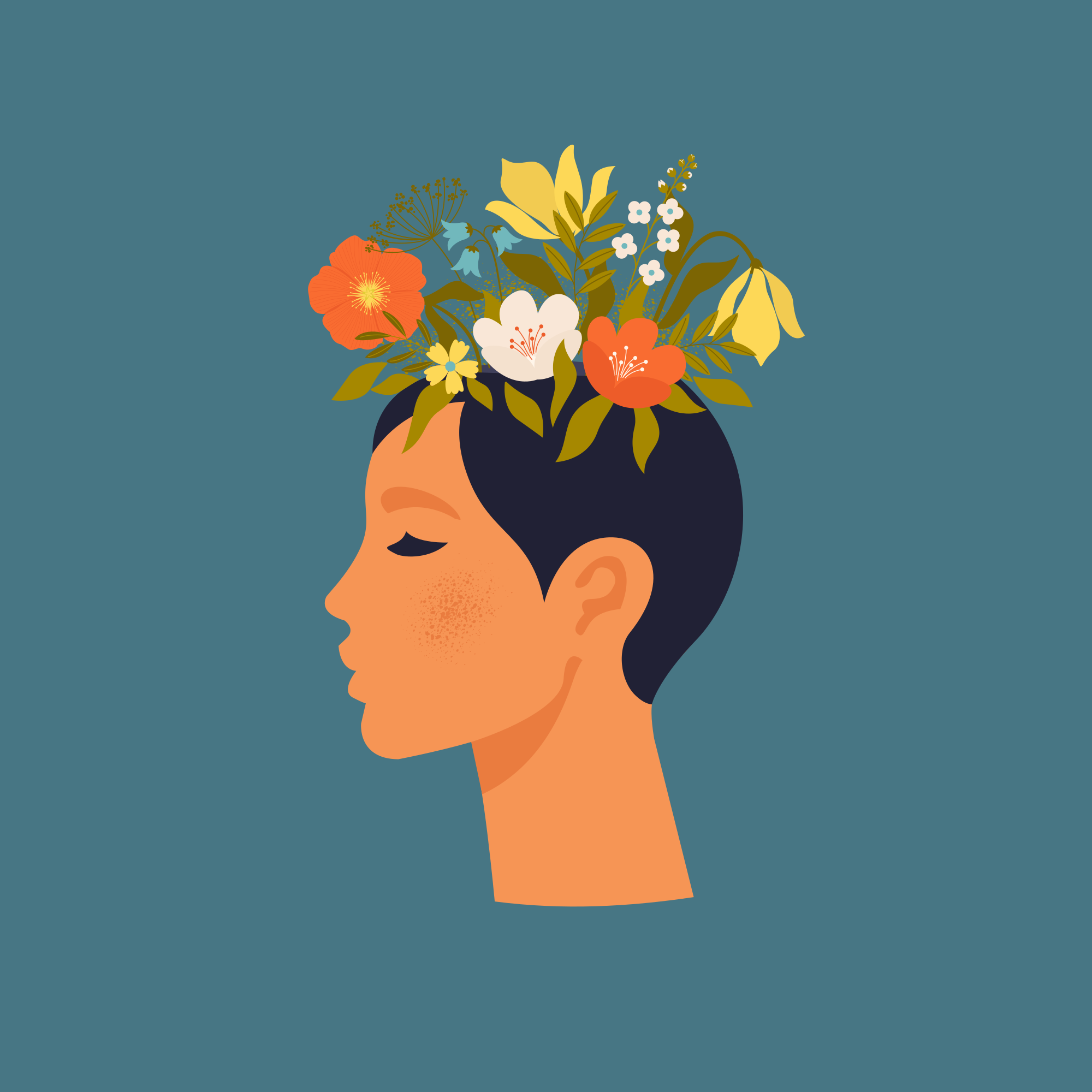 Plakatai gėlės abstrakti moteris mėlyname fone - „Tenstickers“