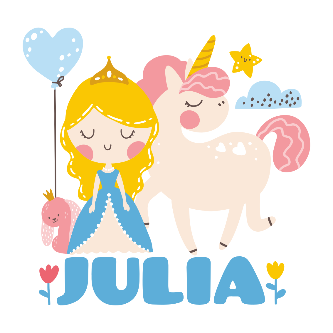 Plakatai personalizuotas princesė su vienaragiu - „Tenstickers“