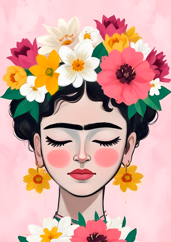 Plakatai menas gėlių skrybėlė frida - „Tenstickers“