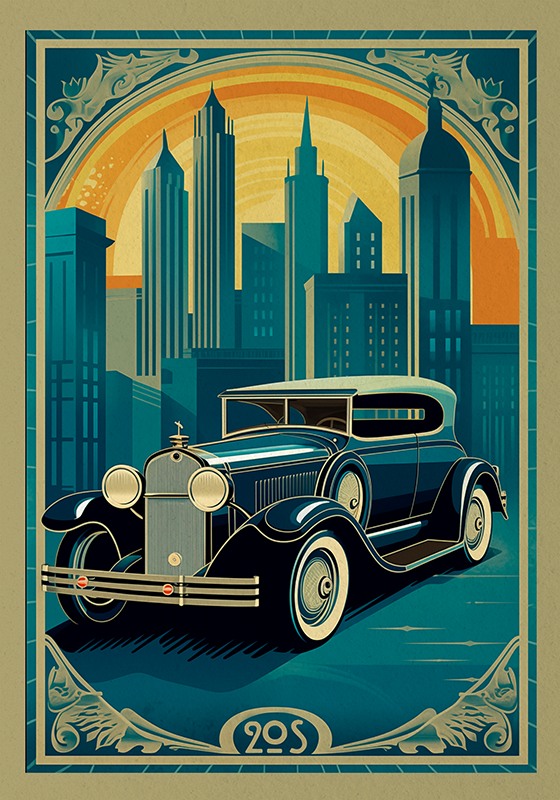20-ųjų automobilis Art Deco plakatas - „Tenstickers“