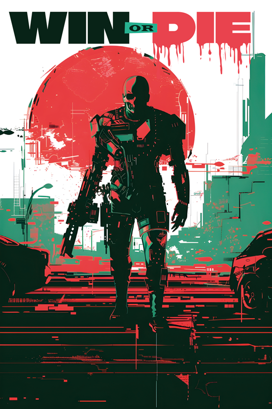 Kibernetinis androidas vaizdo žaidimų plakatas - „Tenstickers“