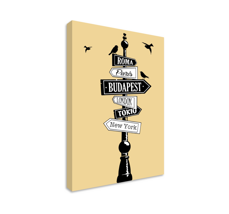 Drobė miestai ir šalys krypties ženklas - „Tenstickers“