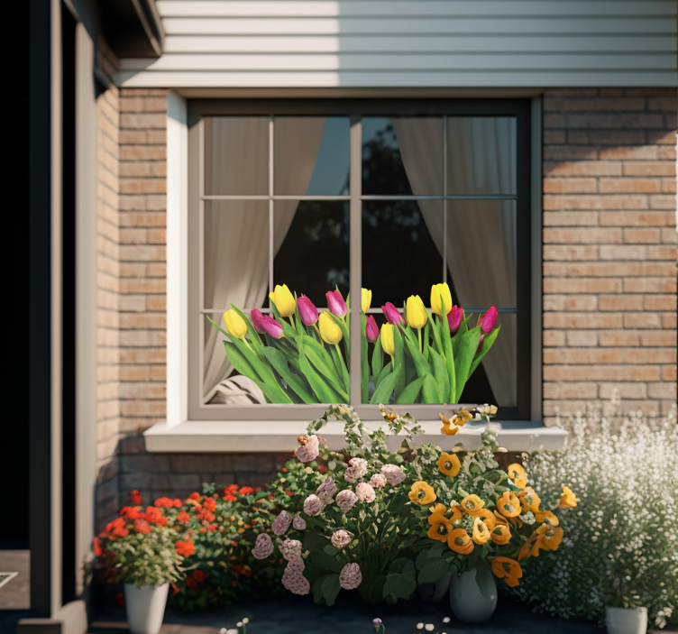 Tulpių puokštės lango animuotasis paveiksliukas - „Tenstickers“