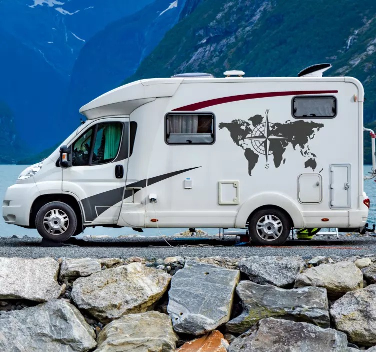 Pasaulio žemėlapis ir kompasas karavanų piešimo lipdukui - „Tenstickers“