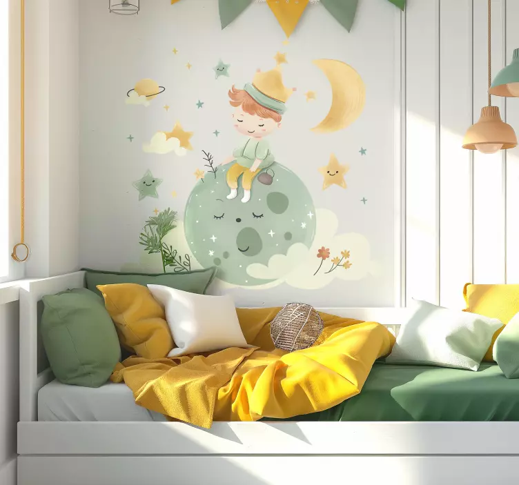 Laimingas vaikas mėnulyje lipdukas vaiko kambariui - „Tenstickers“