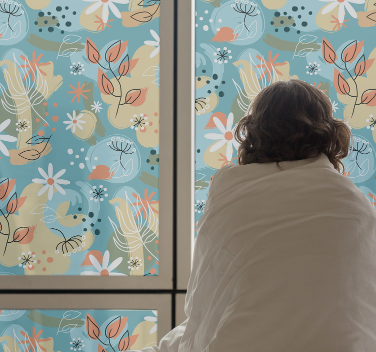 Abstraktaus plokščio gėlių fono lango lipdukas - „Tenstickers“