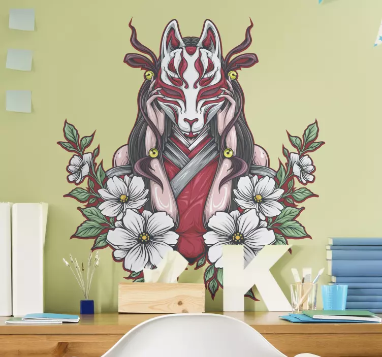 Anime moteris kaukės iliustraciniame lipduke - „Tenstickers“