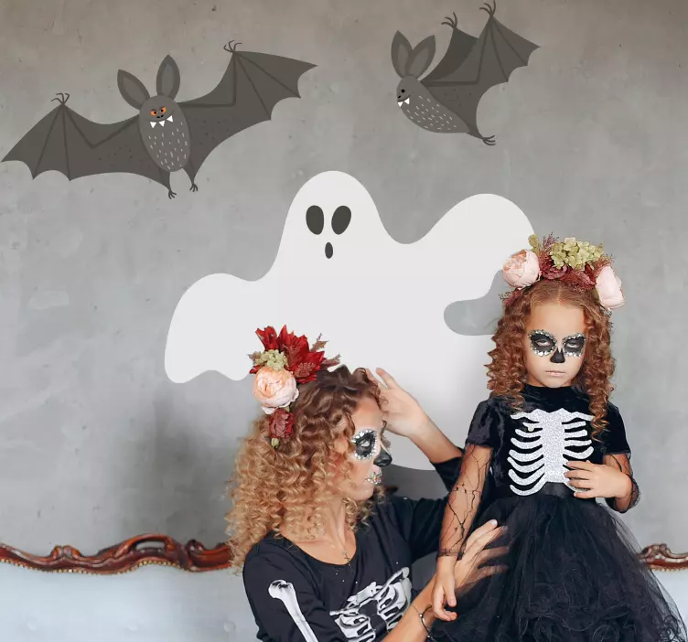 Baltų vaiduoklių ir šikšnosparnių helovino lipdukas - „Tenstickers“