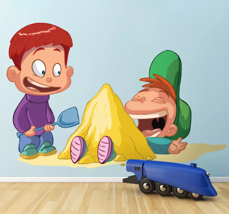 Berniukai, žaidžiantys su smėlio vaikų lipdukais - „Tenstickers“