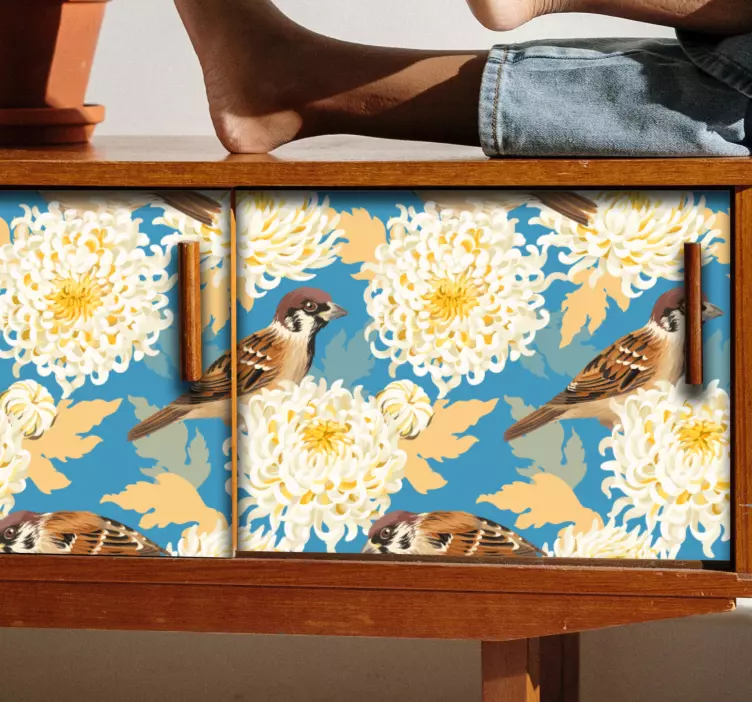 Chrizantemų paukščiai baldų lipdukas - „Tenstickers“