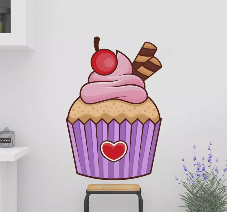 Cupcake su sausainiu ir vyšnių maisto lipduku - „Tenstickers“