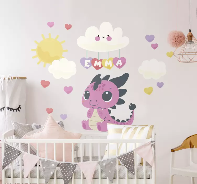 Drakonas ir debesys Sienų lipdukai su iliustracijomi - „Tenstickers“